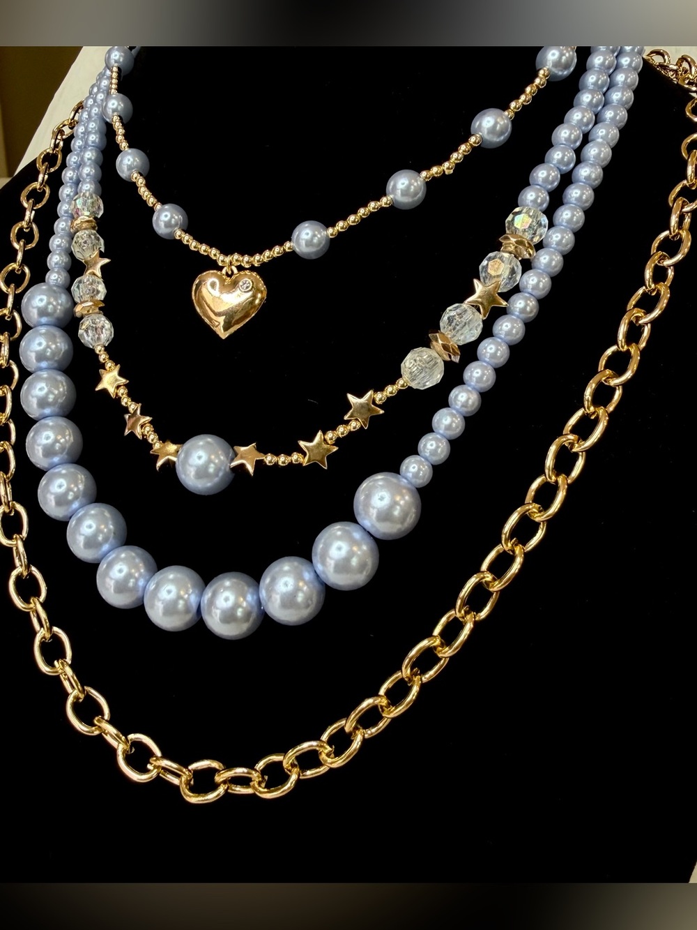Elegant Gold & Blue Pearl Layered Necklace - Women Jewelry
